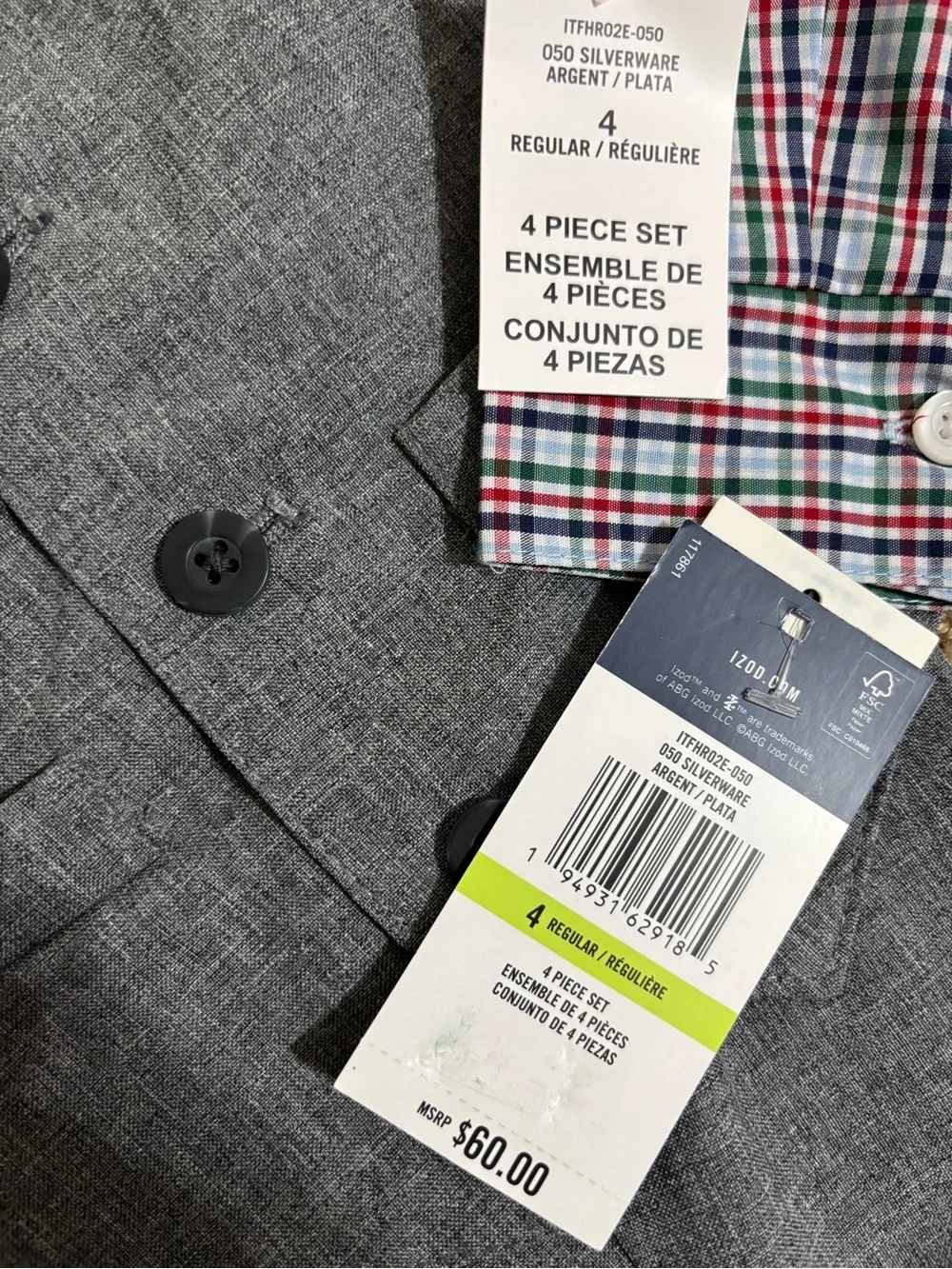 NWT IZOD Boys 4-Piece Plaid Shirt and Vest Set (Size 4T)